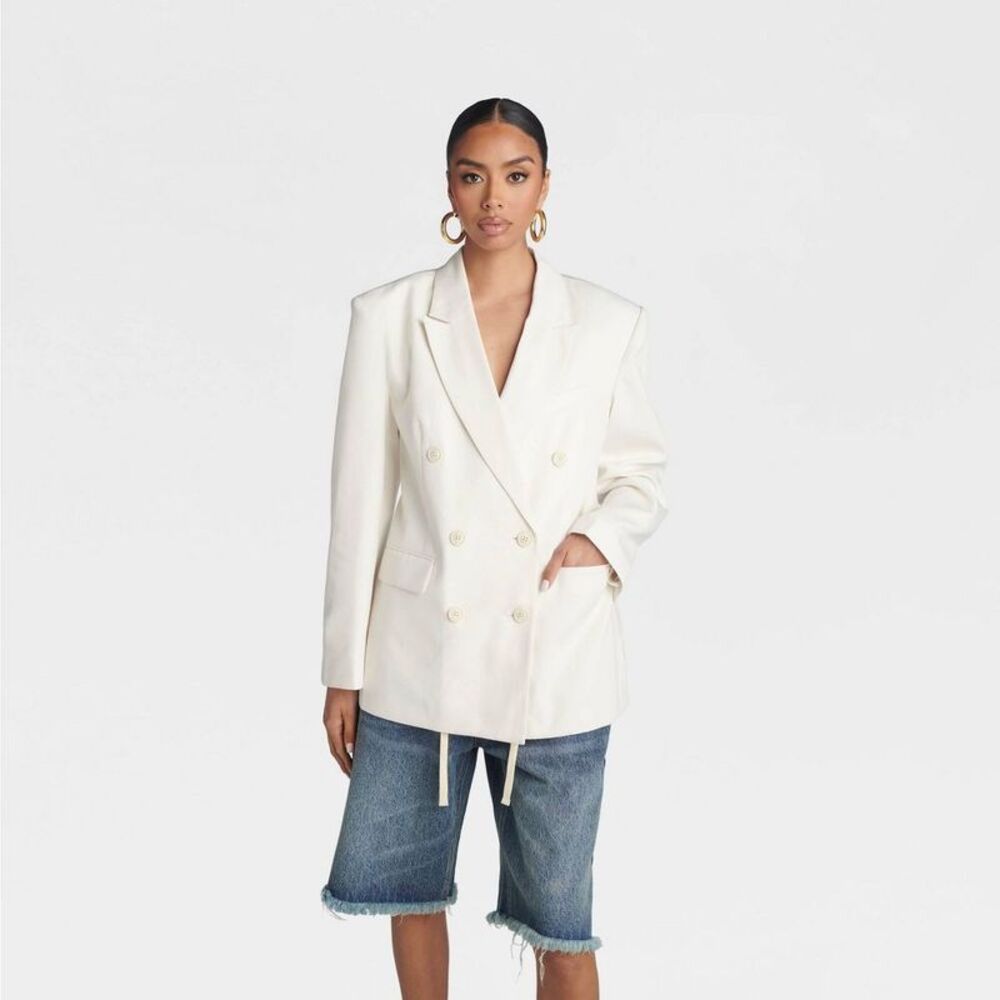 KBB by KAHLANA Women's 'The Chiffon Back Blazer' - Cream M